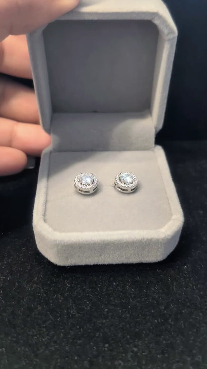 GRA Certified Moissanite Halo Stud Earrings – 0.5ct