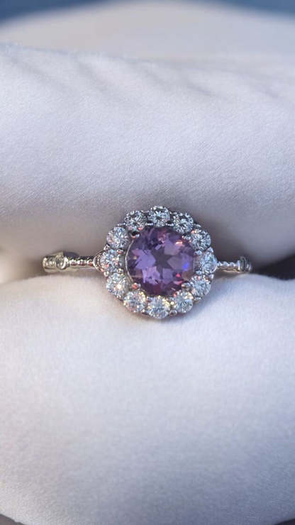✨Stunning Amethyst Halo Ring – S925 Sterling Silver – Regal Sparkle!✨