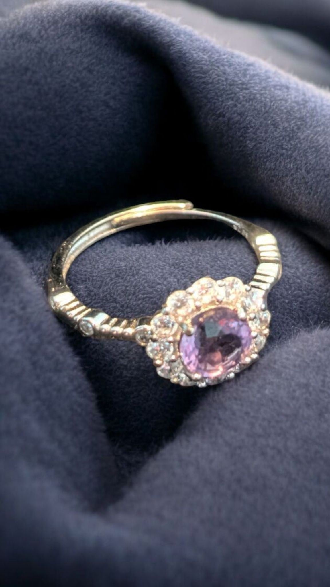 ✨Stunning Amethyst Halo Ring – S925 Sterling Silver – Regal Sparkle!✨