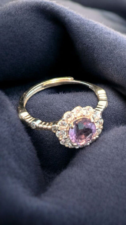 ✨Stunning Amethyst Halo Ring – S925 Sterling Silver – Regal Sparkle!✨