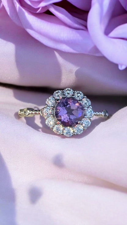 ✨Stunning Amethyst Halo Ring – S925 Sterling Silver – Regal Sparkle!✨